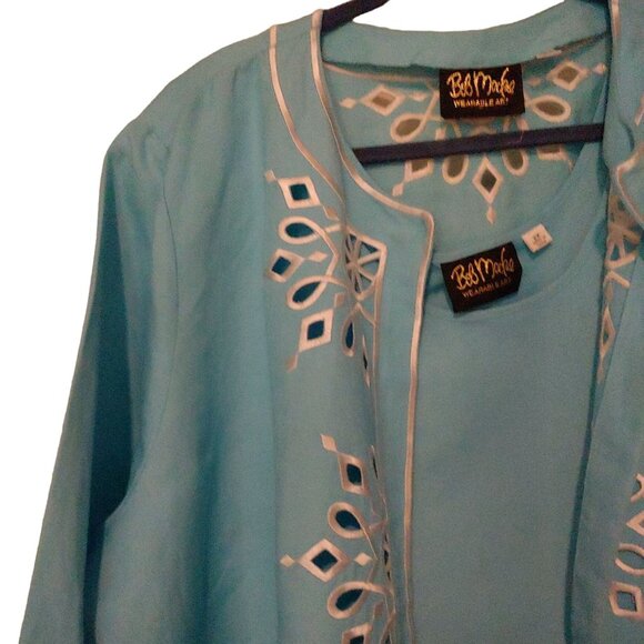 Bobb Mackie Robin Egg Blue 2 piece Tank/Button Shirt White Embroidery Eyelet 2X - Picture 2 of 13